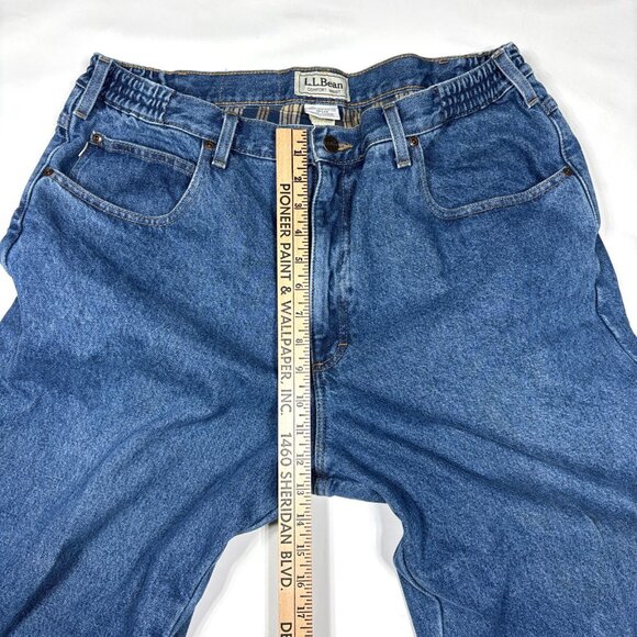 LL Bean Comfort Waist Flannel-Lined Blue Denim Jeans Winter Cold Wear Mens 38x34 - Picture 12 of 13